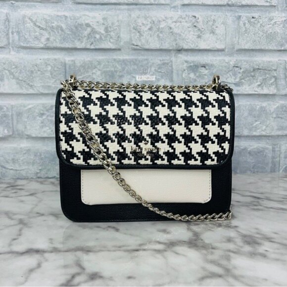 Kate Spade Woven Remi Flap Chain Crossbody & Large Bifold Wallet In Houndstooth - Picture 2 of 15